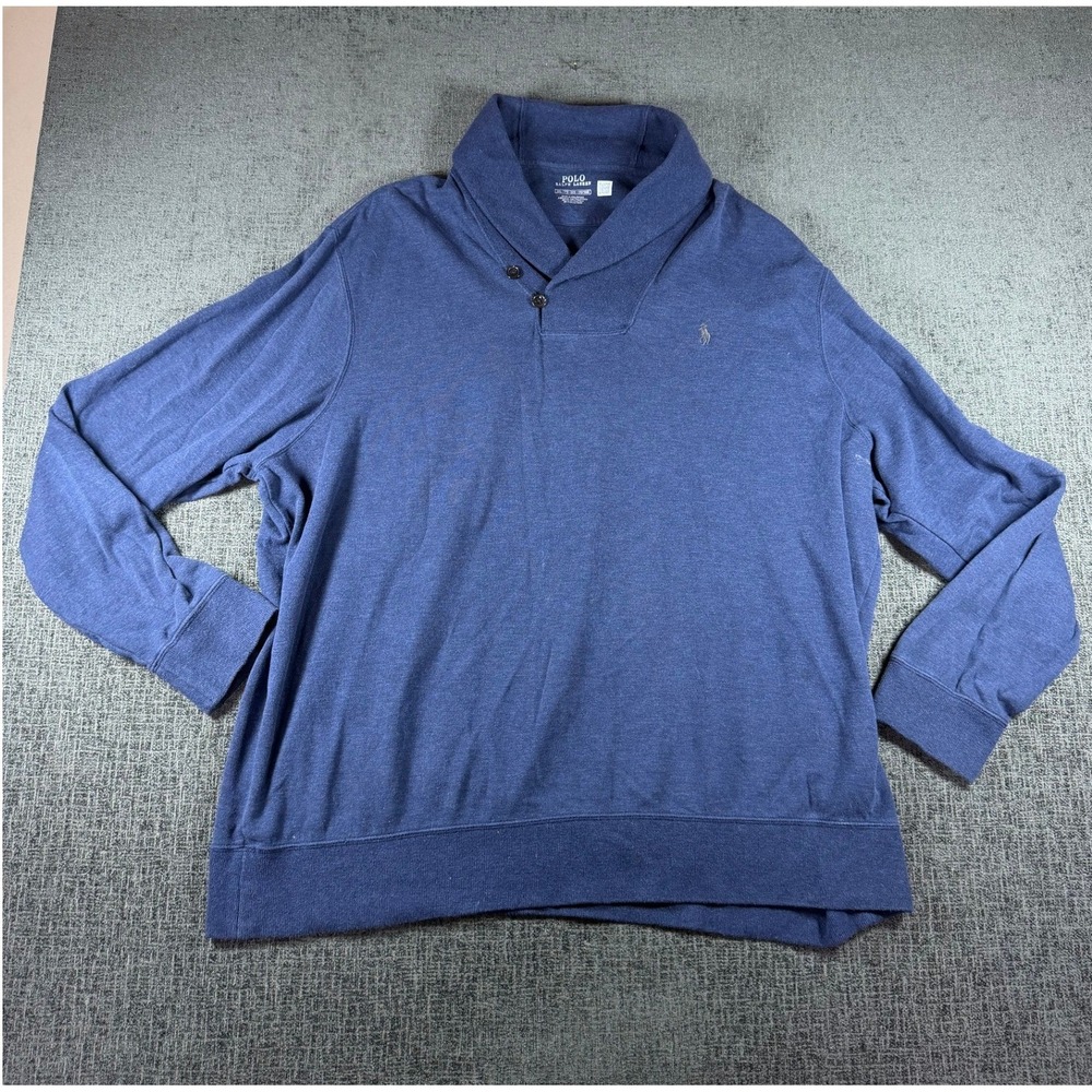 Polo Ralph Lauren Mens XXL Blue Shawl Collar Pullover Sweatshirt Pony Logo